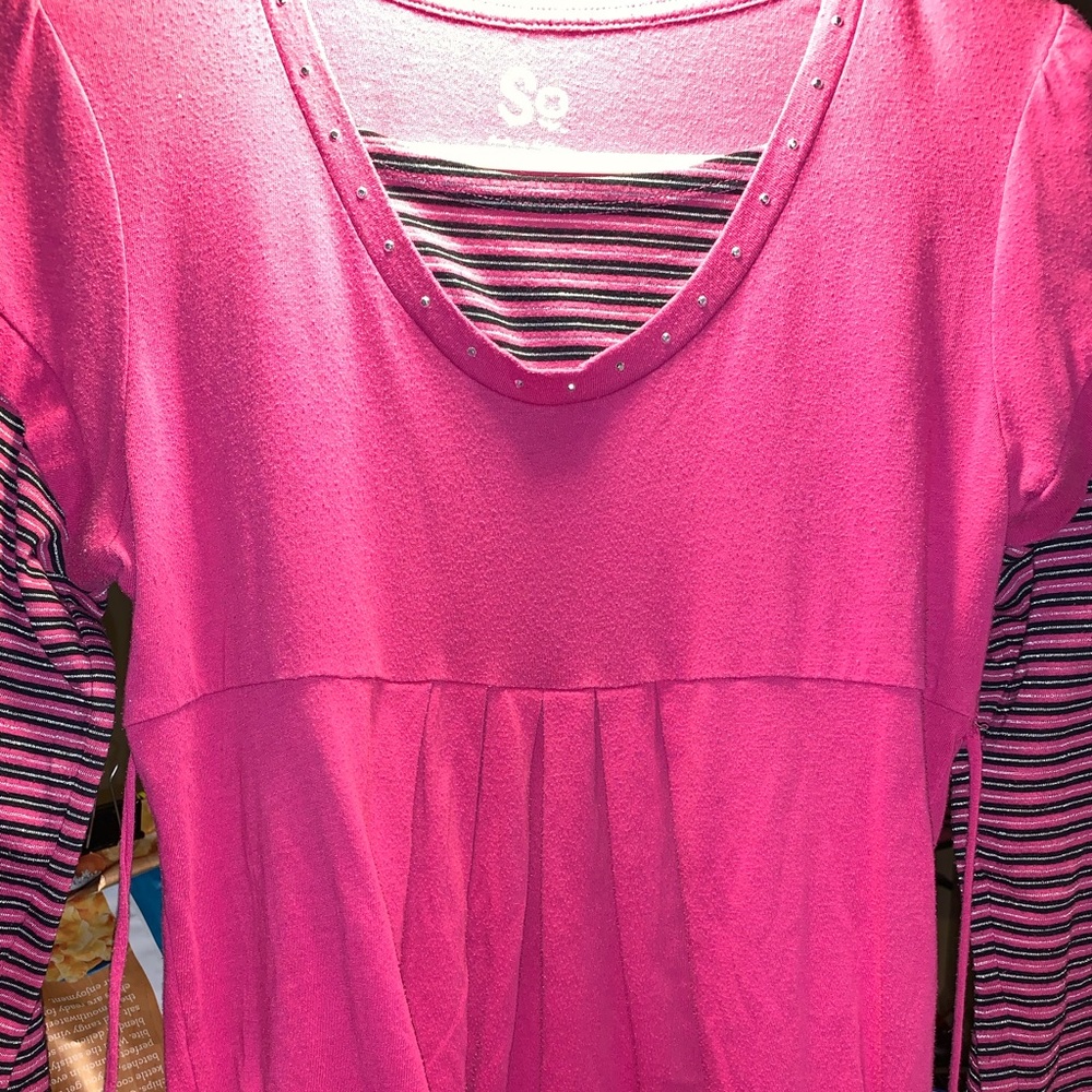 SO Girls Pink Blouse w/ Tie & Stripes Size 14 1/2